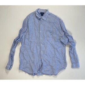 Joseph & Lyman Shirt Men's 2XL Button Shirt 100% Linen Blue Houndstooth Casual
